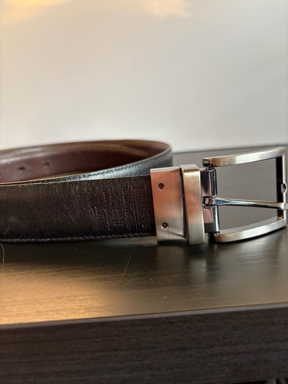 Kirkland Signature Brown and Black reversible Leather Belt with Silver Buckle